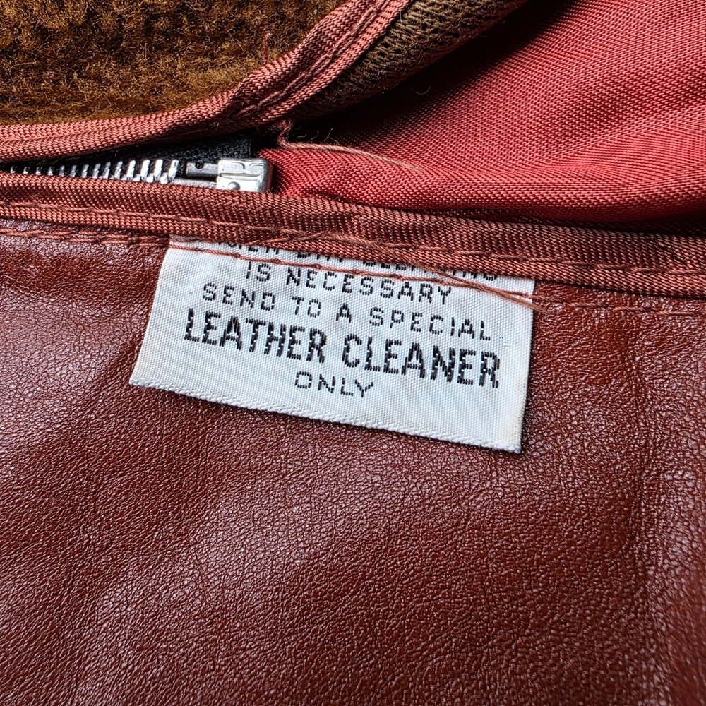 Vintage JCPenney Mens 38 Leather Car Coat Cognac Brown 70s Zip Out Liner Jacket - Picture 6 of 9